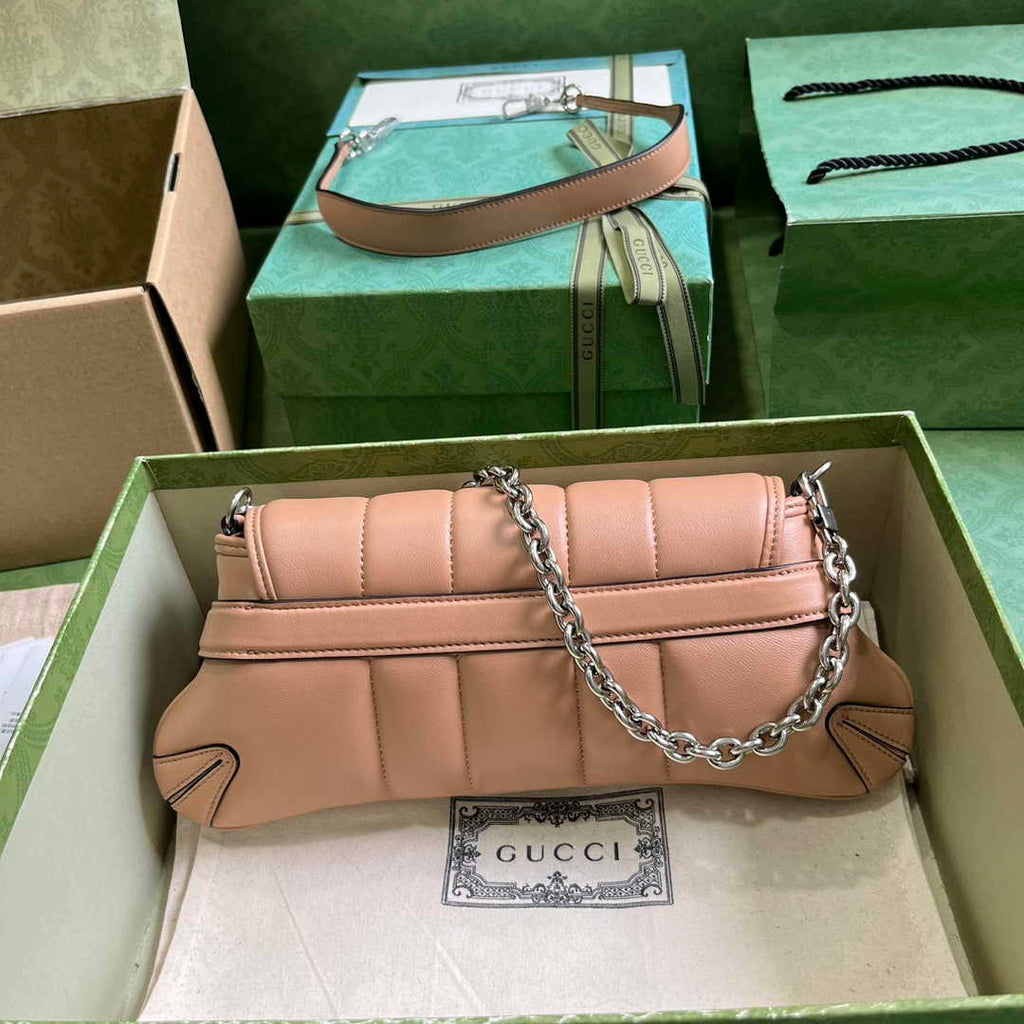 Gucci Horsebit Chain small shoulder bag ‎764339 in Rose beige leather
