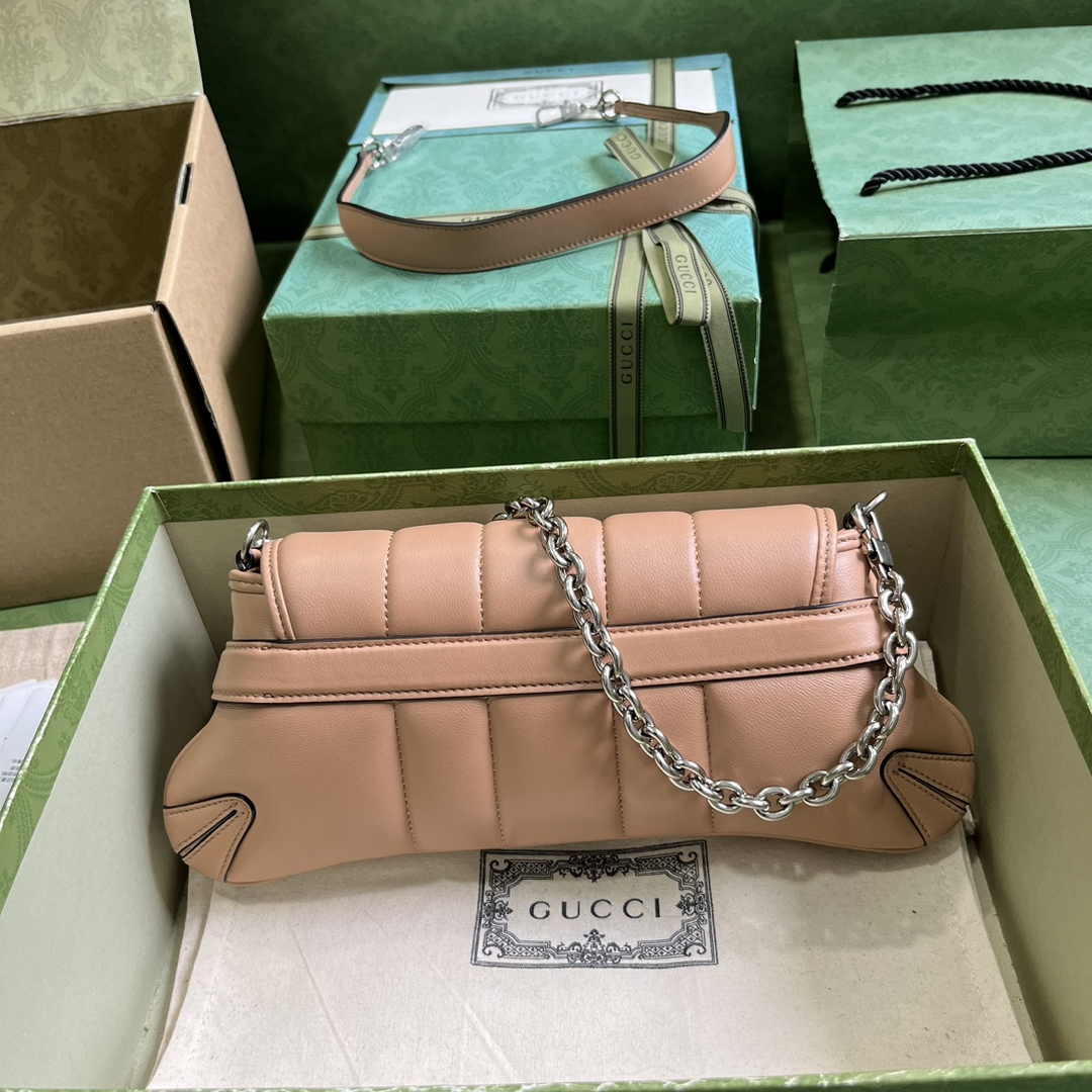Gucci Horsebit Chain small shoulder bag ‎764339 in Rose beige leather