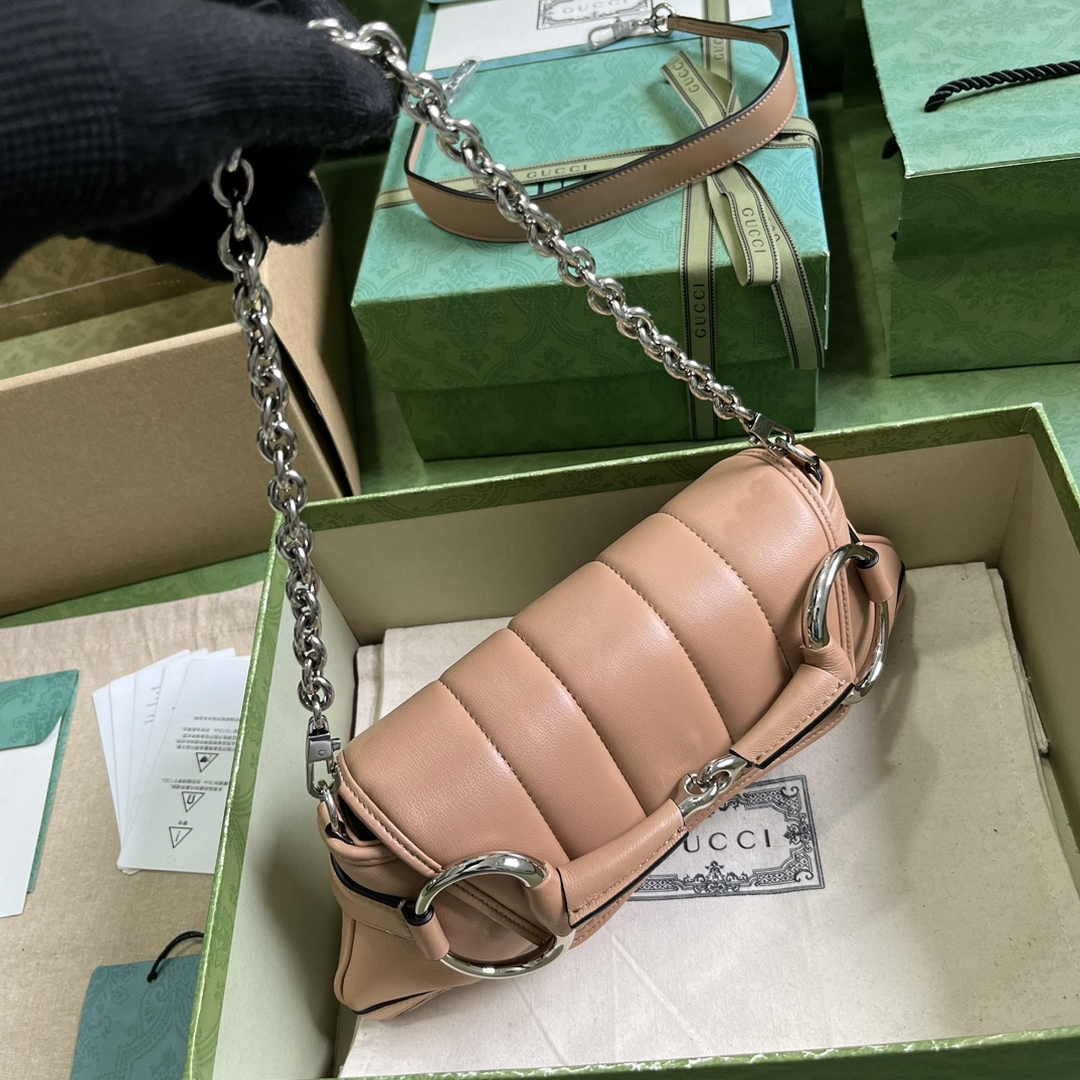 Gucci Horsebit Chain small shoulder bag ‎764339 in Rose beige leather