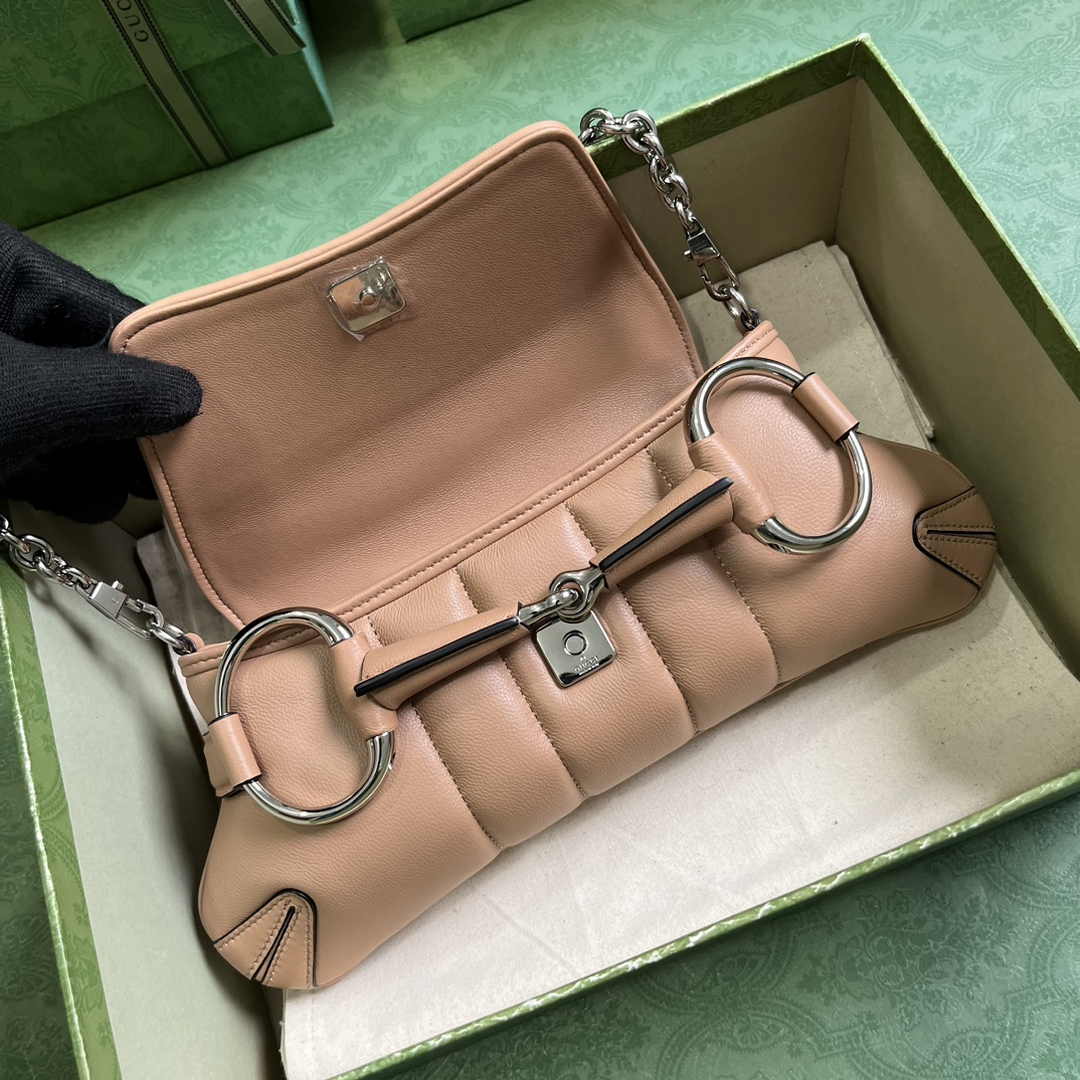 Gucci Horsebit Chain small shoulder bag ‎764339 in Rose beige leather