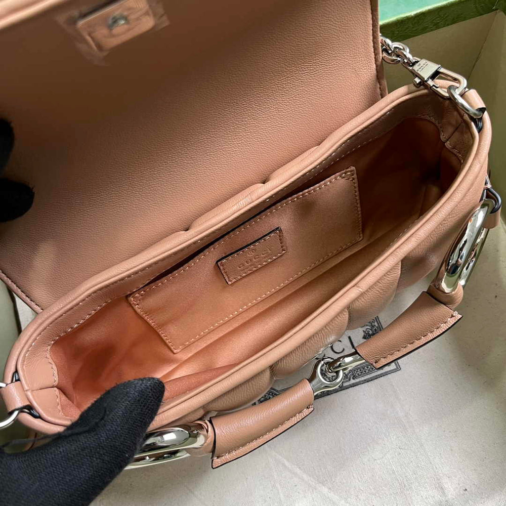 Gucci Horsebit Chain small shoulder bag ‎764339 in Rose beige leather