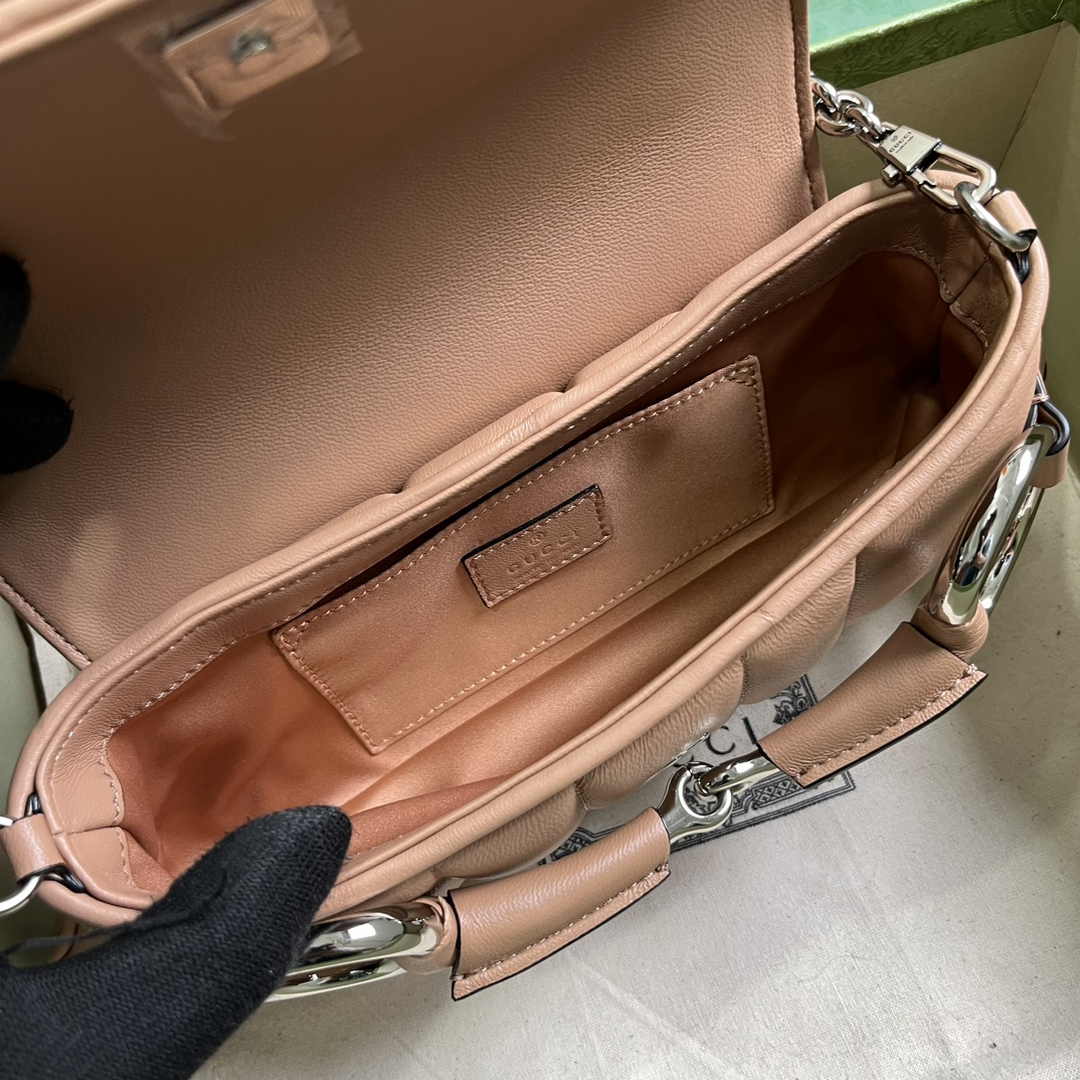Gucci Horsebit Chain small shoulder bag ‎764339 in Rose beige leather