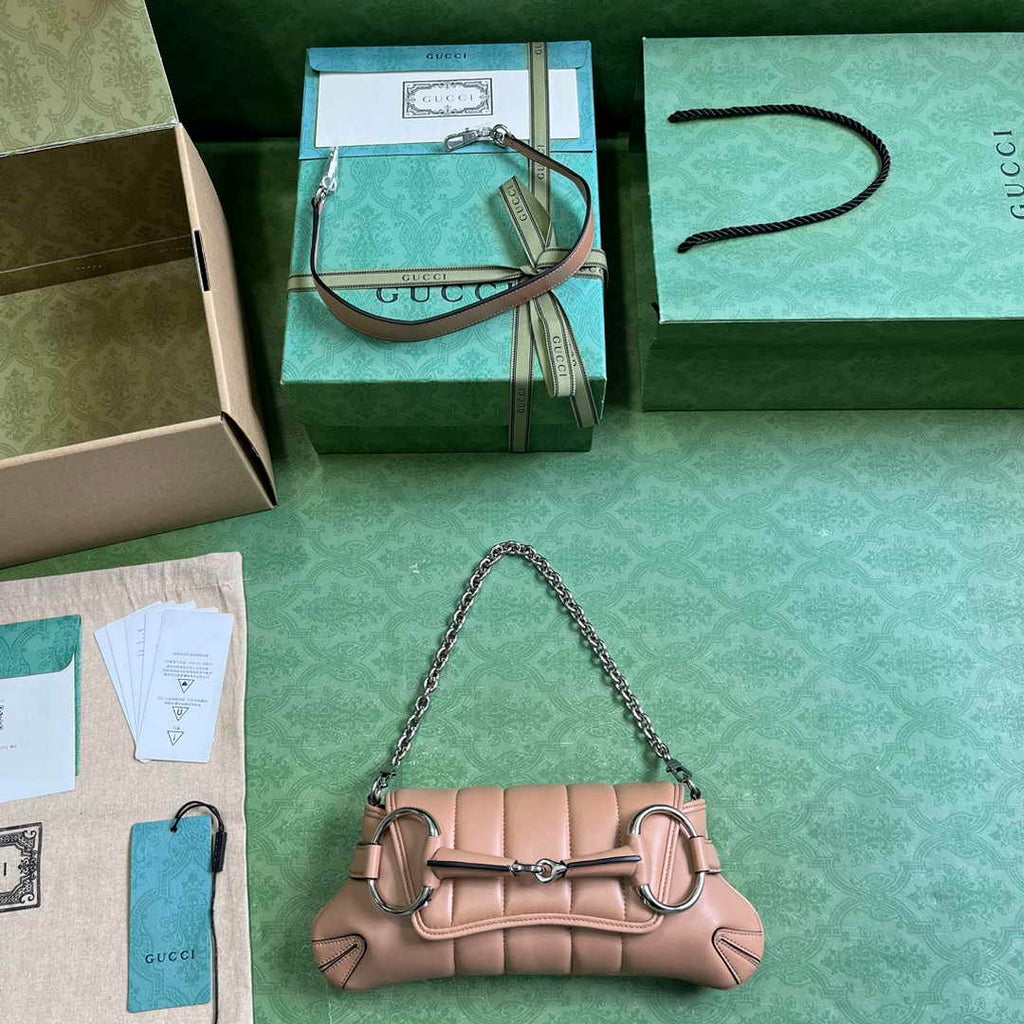 Gucci Horsebit Chain small shoulder bag ‎764339 in Rose beige leather