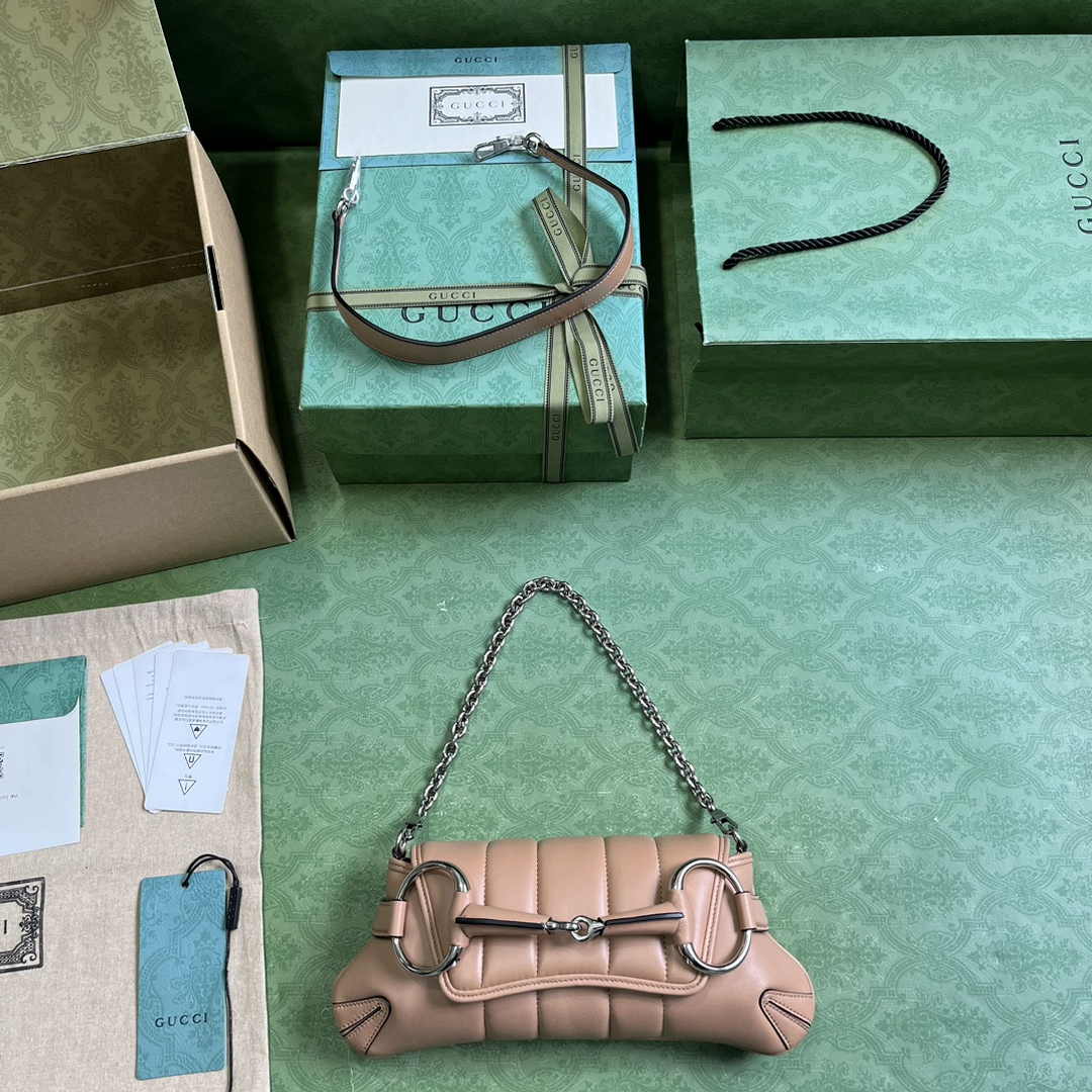 Gucci Horsebit Chain small shoulder bag ‎764339 in Rose beige leather
