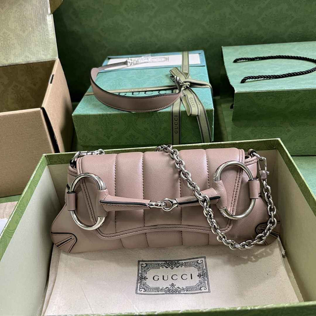 Gucci Horsebit Chain small shoulder bag ‎764339 in Light Pink leather