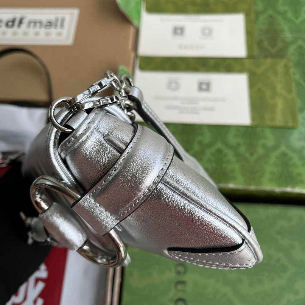 Gucci Horsebit Chain small shoulder bag ‎764339 in Silver leather