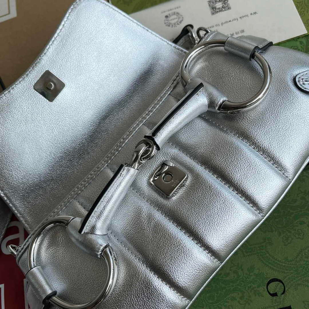 Gucci Horsebit Chain small shoulder bag ‎764339 in Silver leather