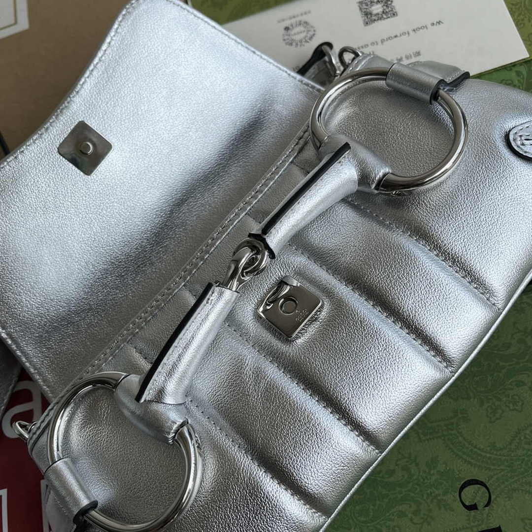 Gucci Horsebit Chain small shoulder bag ‎764339 in Silver leather