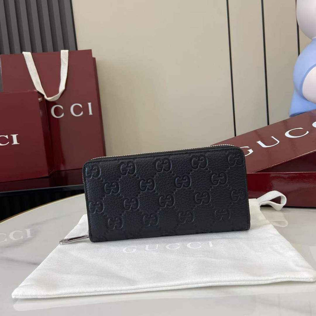 Gucci Imprint Zip Wallet - Black GG Leather 835003