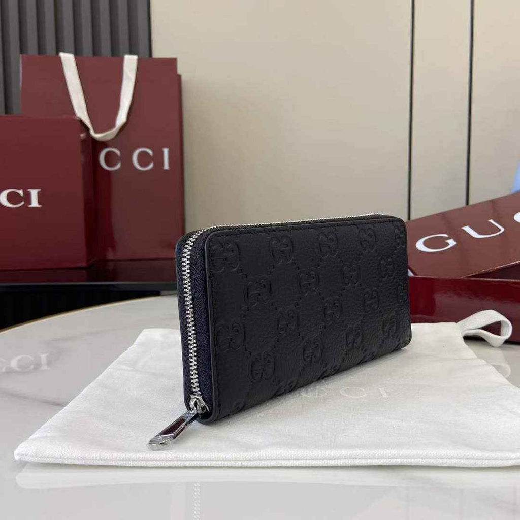 Gucci Imprint Zip Wallet - Black GG Leather 835003