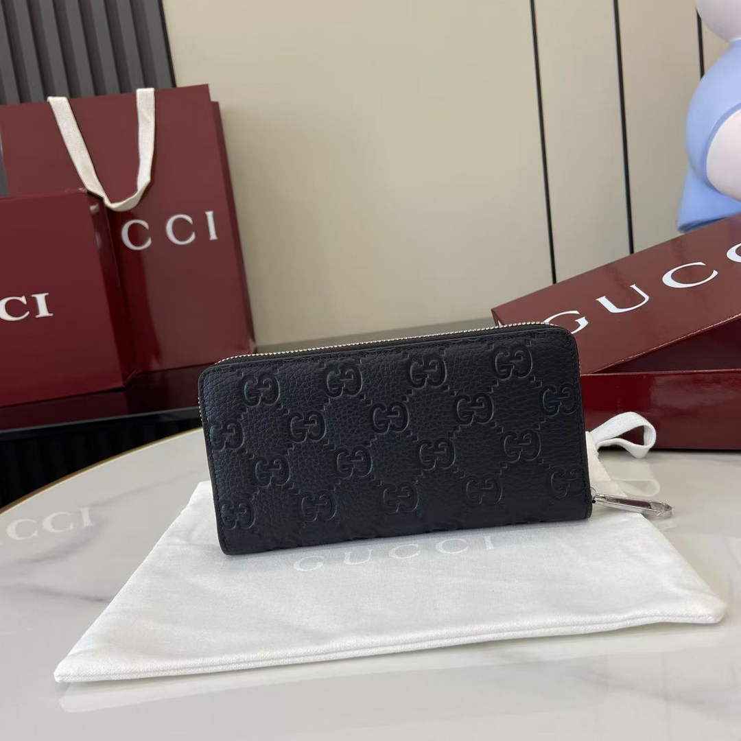 Gucci Imprint Zip Wallet - Black GG Leather 835003