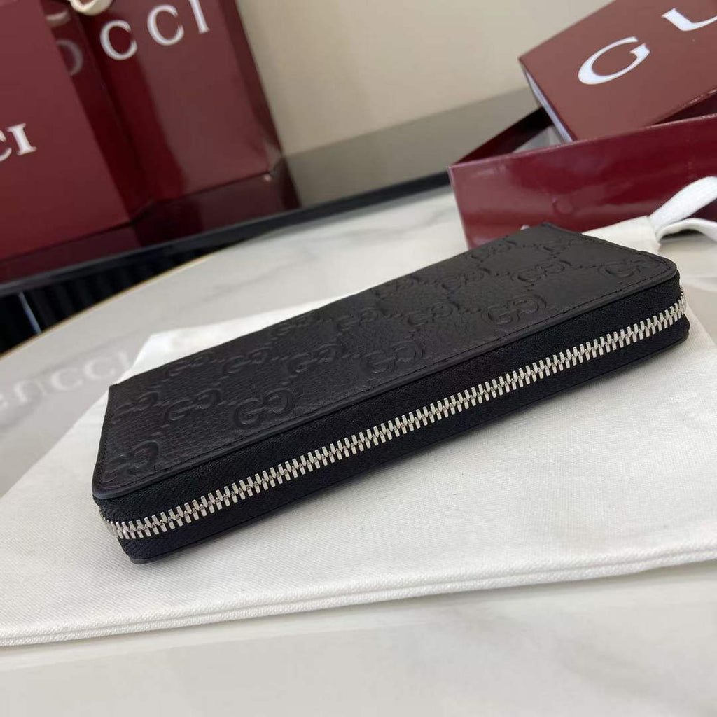 Gucci Imprint Zip Wallet - Black GG Leather 835003