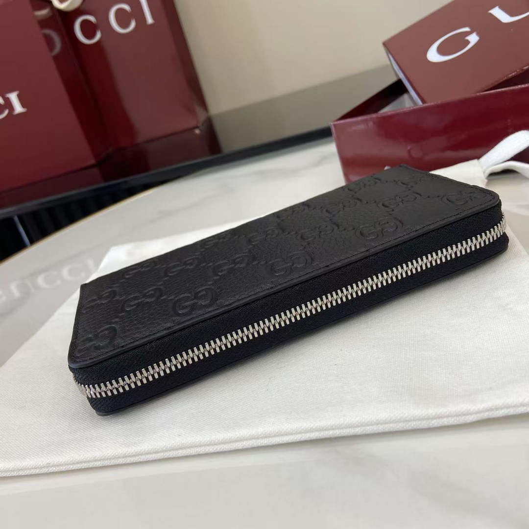 Gucci Imprint Zip Wallet - Black GG Leather 835003