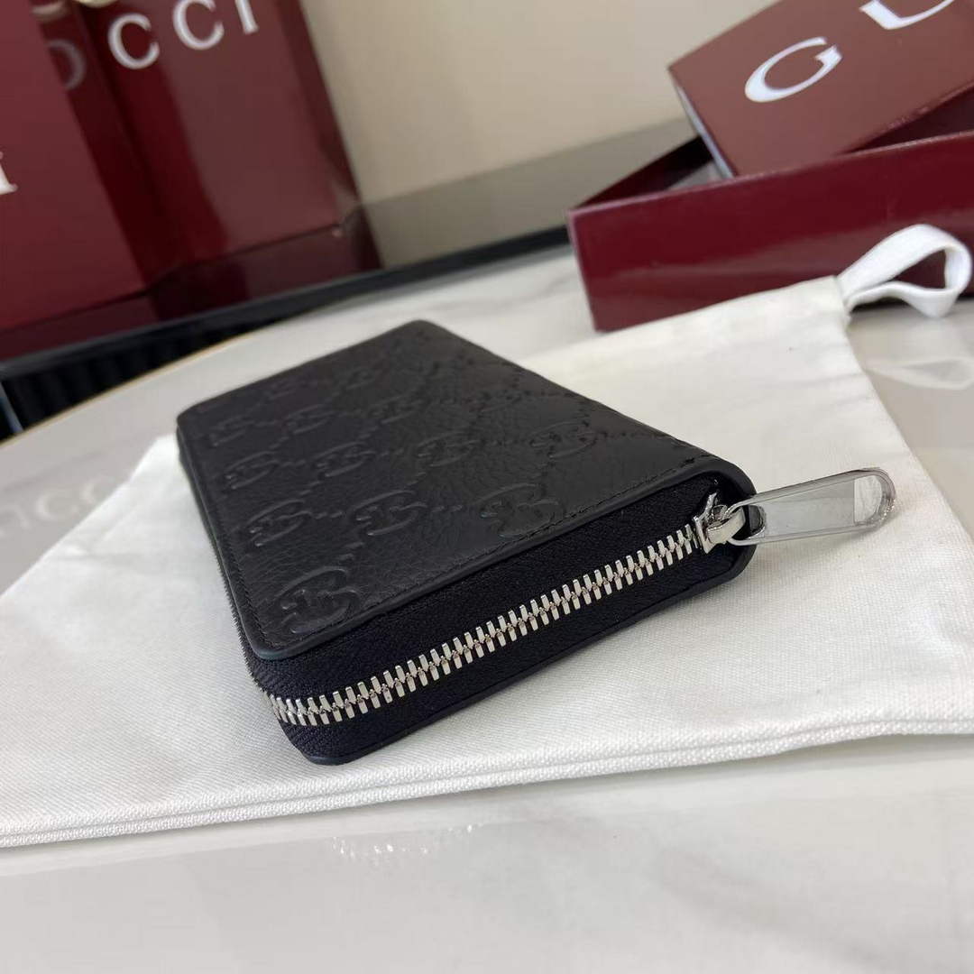 Gucci Imprint Zip Wallet - Black GG Leather 835003