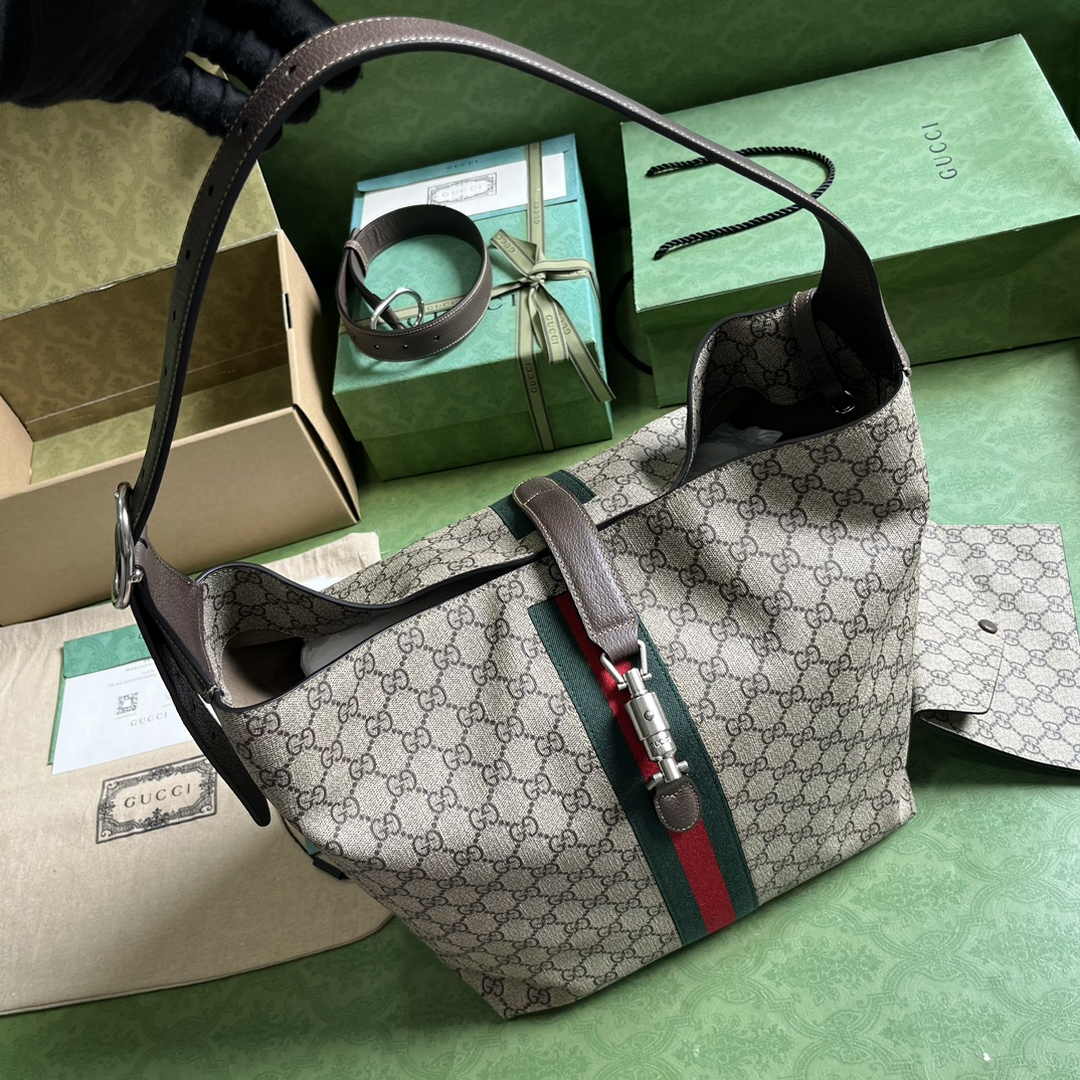 Gucci Jackie 1961 small crossbody bag 763103 Beige and ebony GG Supreme