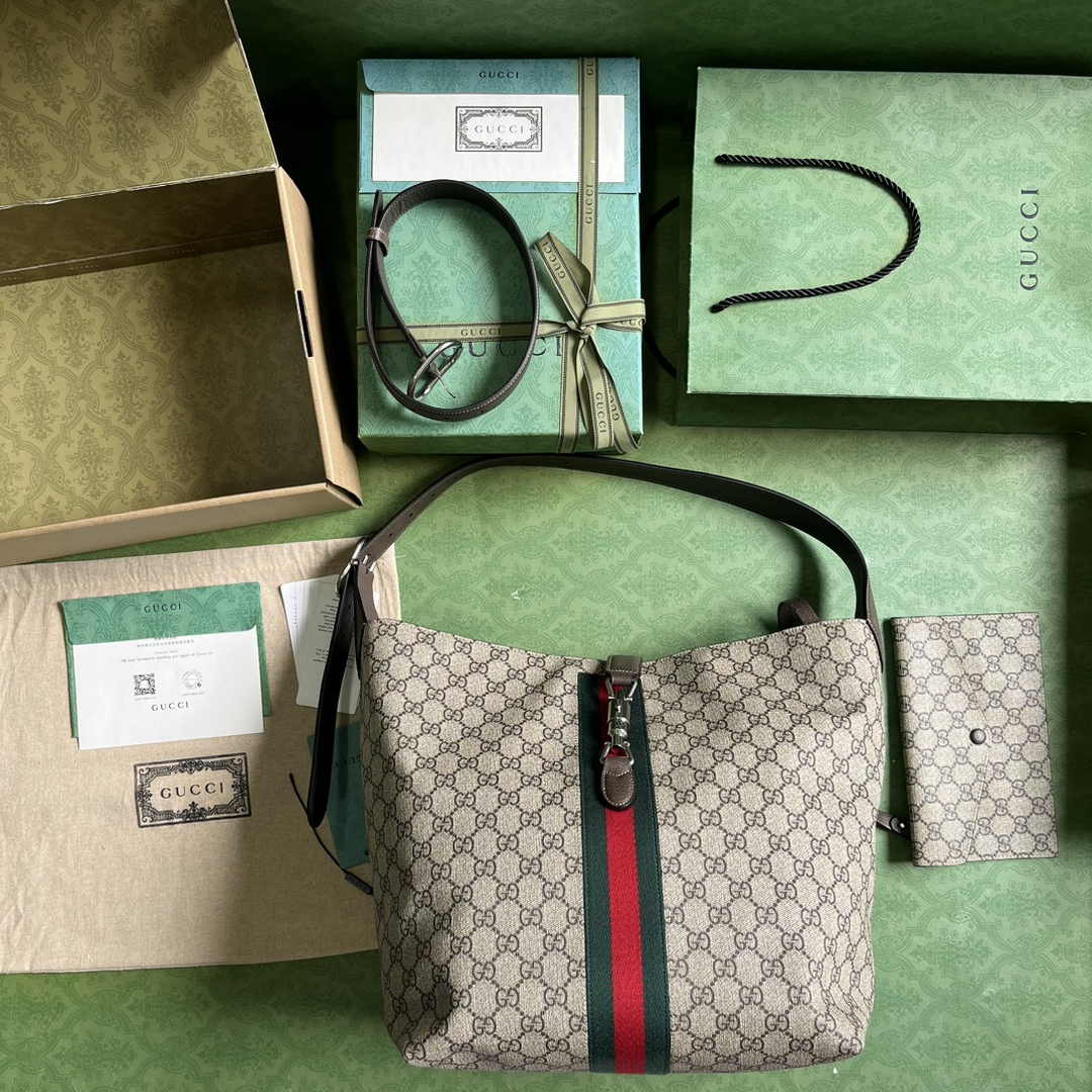Gucci Jackie 1961 small crossbody bag 763103 Beige and ebony GG Supreme