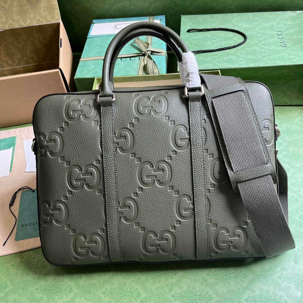 Gucci Jumbo GG Briefcase ‎658573 In Green Leather