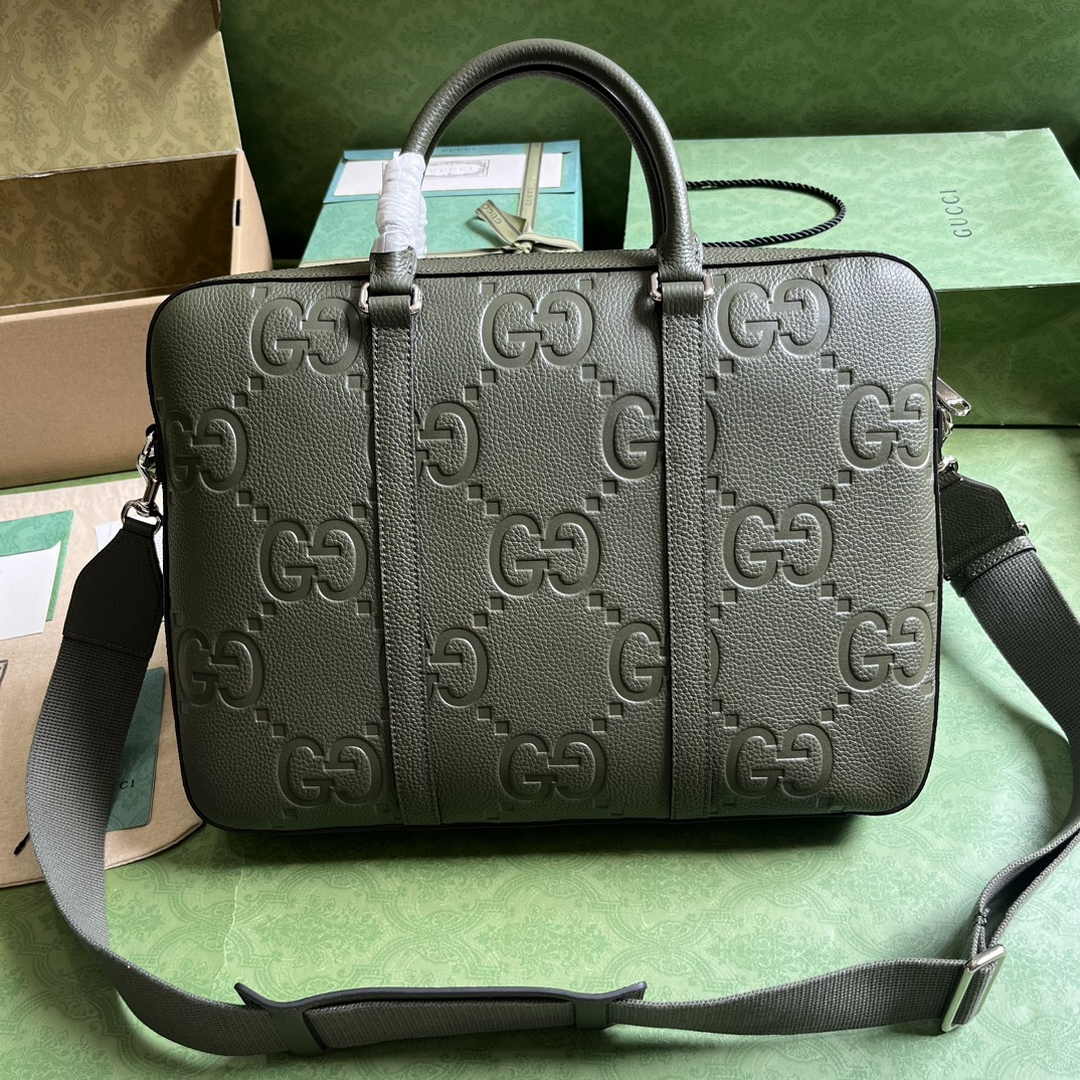 Gucci Jumbo GG Briefcase ‎658573 In Green Leather