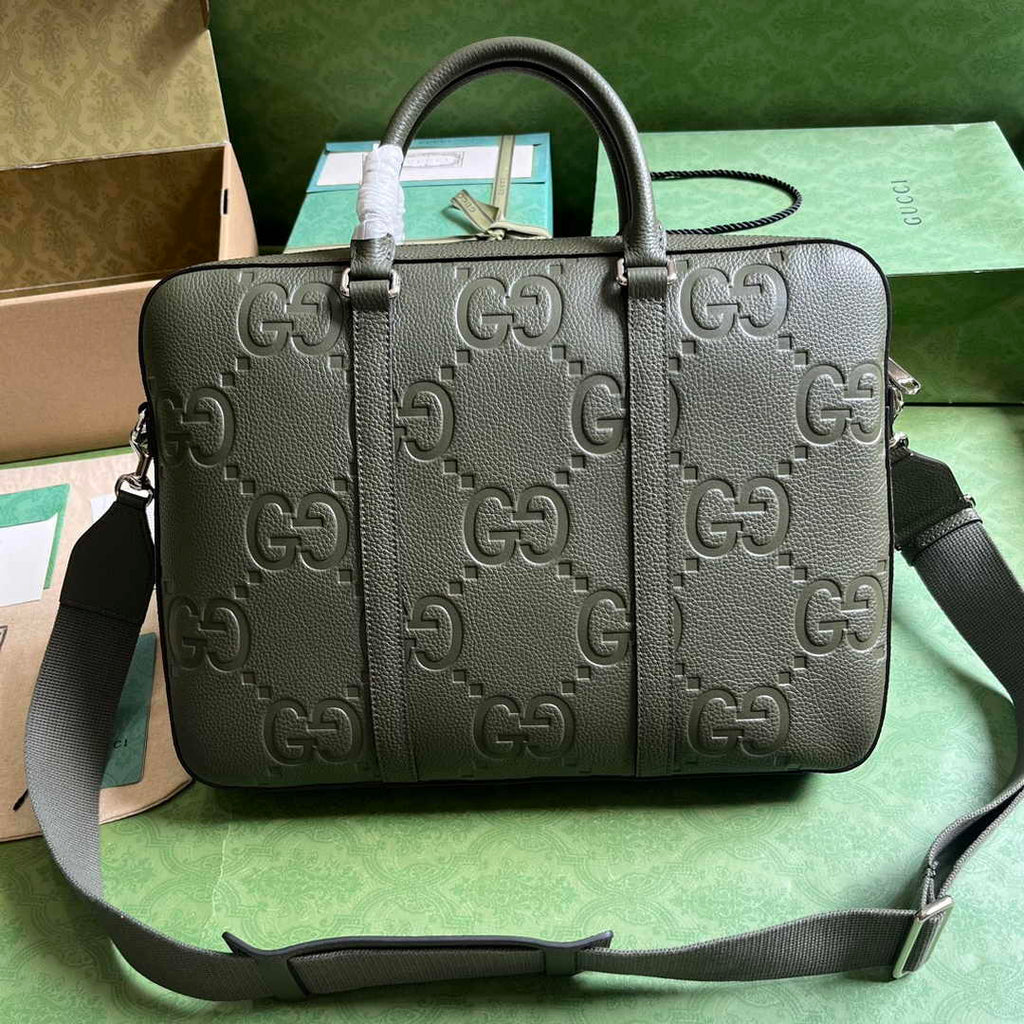 Gucci Jumbo GG Briefcase ‎658573 In Green Leather