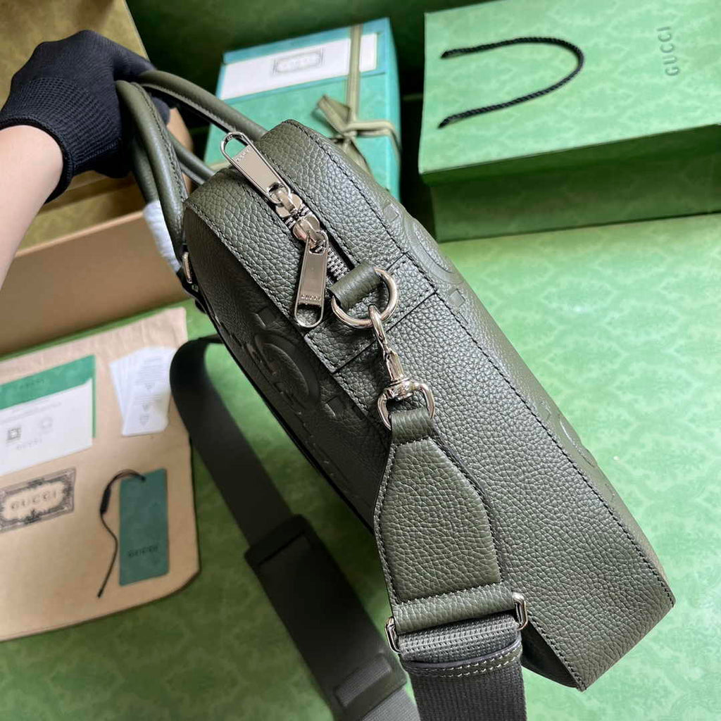 Gucci Jumbo GG Briefcase ‎658573 In Green Leather