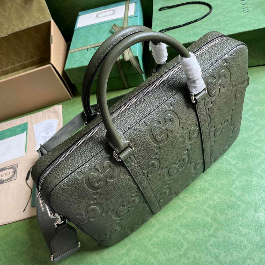 Gucci Jumbo GG Briefcase ‎658573 In Green Leather