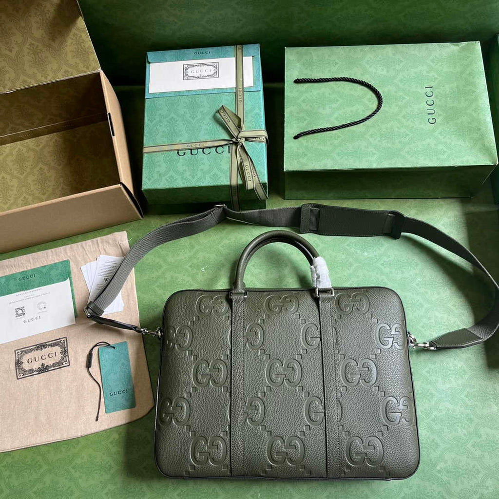 Gucci Jumbo GG Briefcase ‎658573 In Green Leather