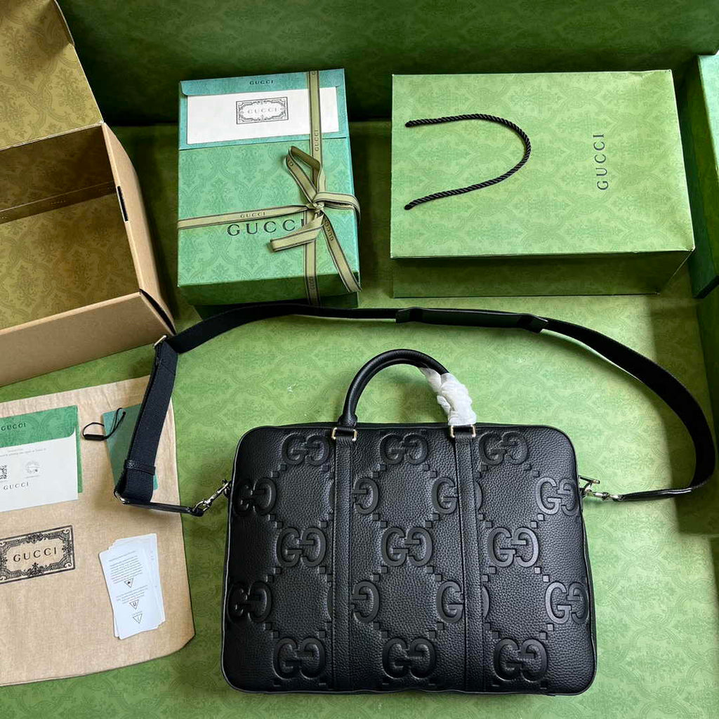 Gucci Jumbo GG Briefcase ‎658573 In Black Leather