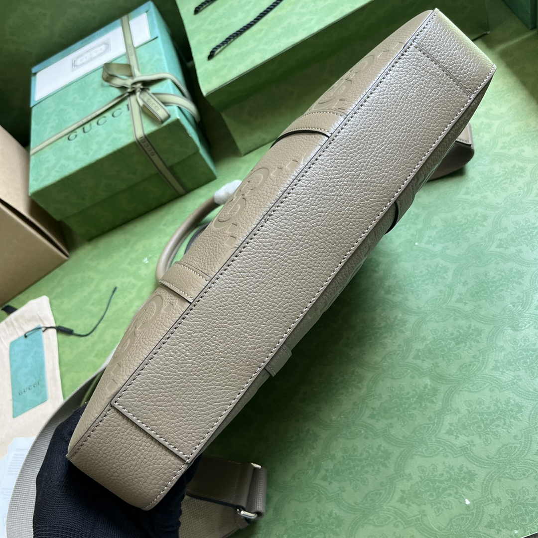 Gucci Jumbo GG Briefcase ‎658573 In Khaki Leather