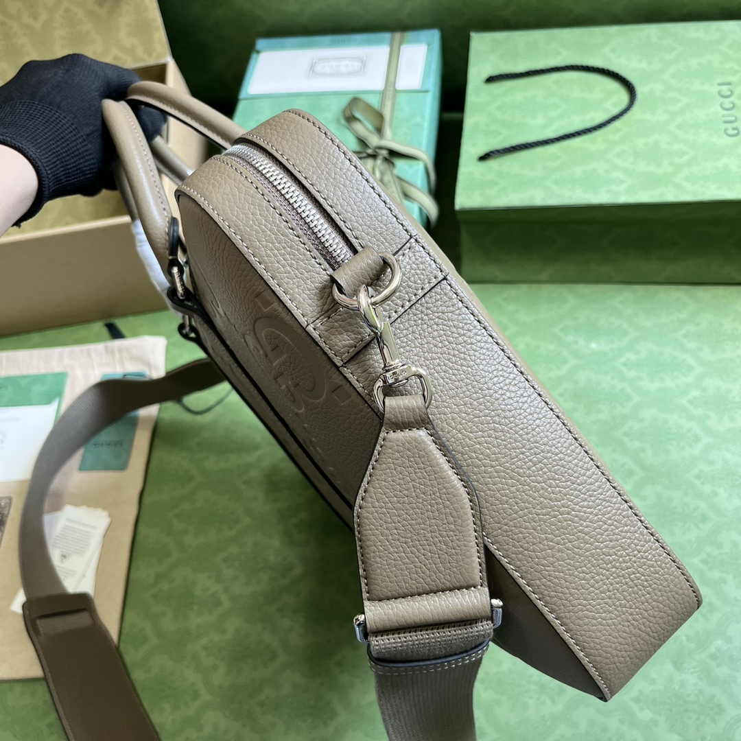 Gucci Jumbo GG Briefcase ‎658573 In Khaki Leather