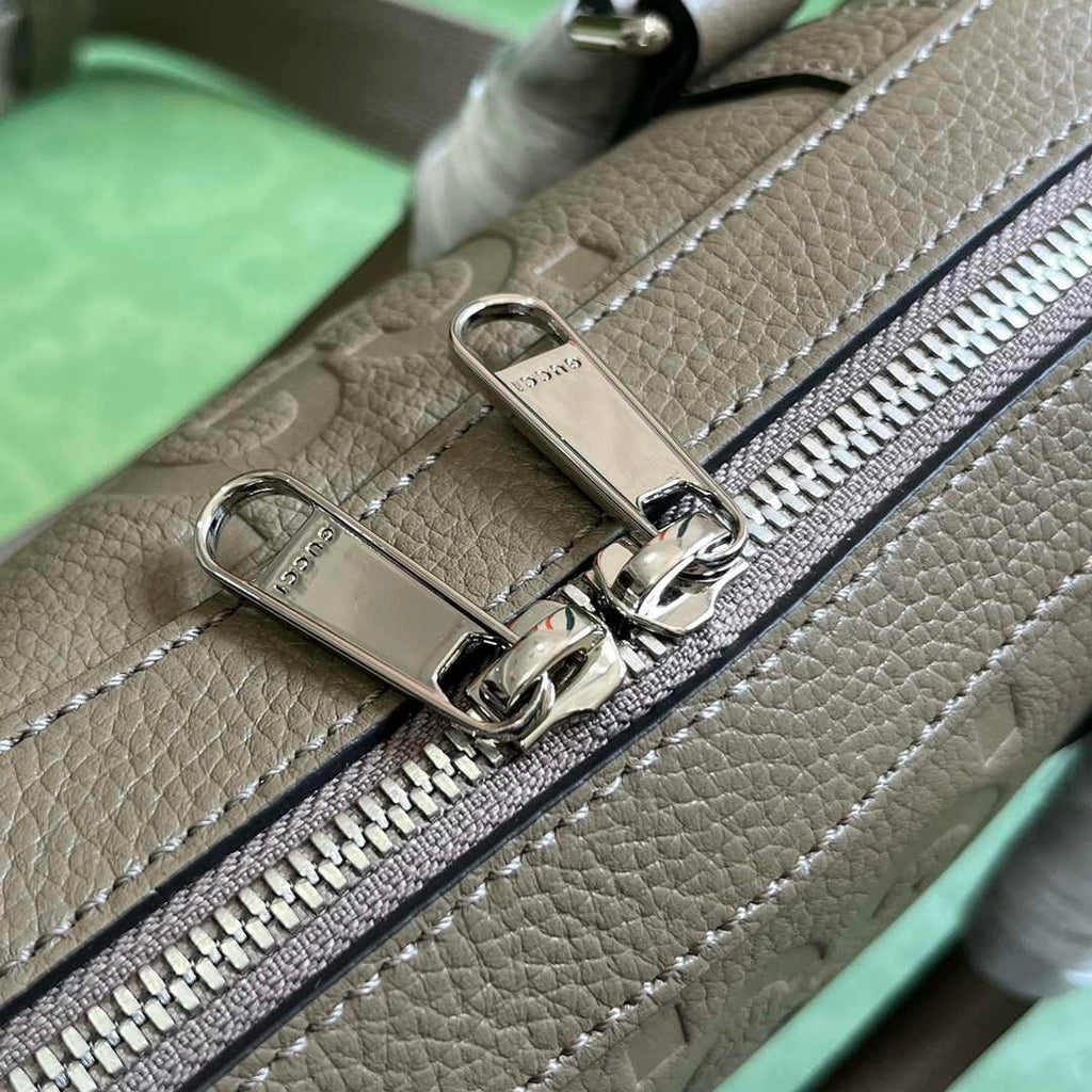 Gucci Jumbo GG Briefcase ‎658573 In Khaki Leather