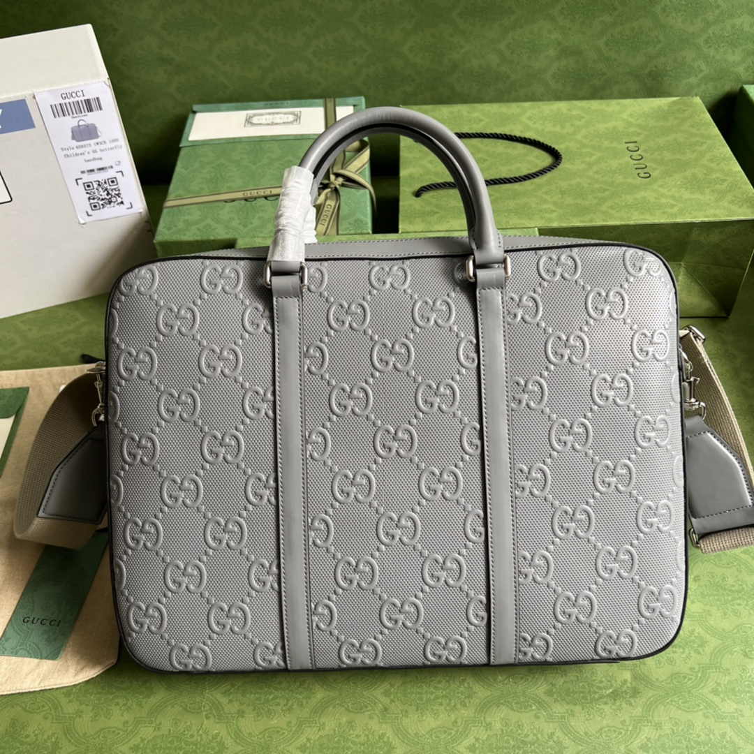 Gucci Jumbo GG Briefcase ‎658573 In Gray Leather