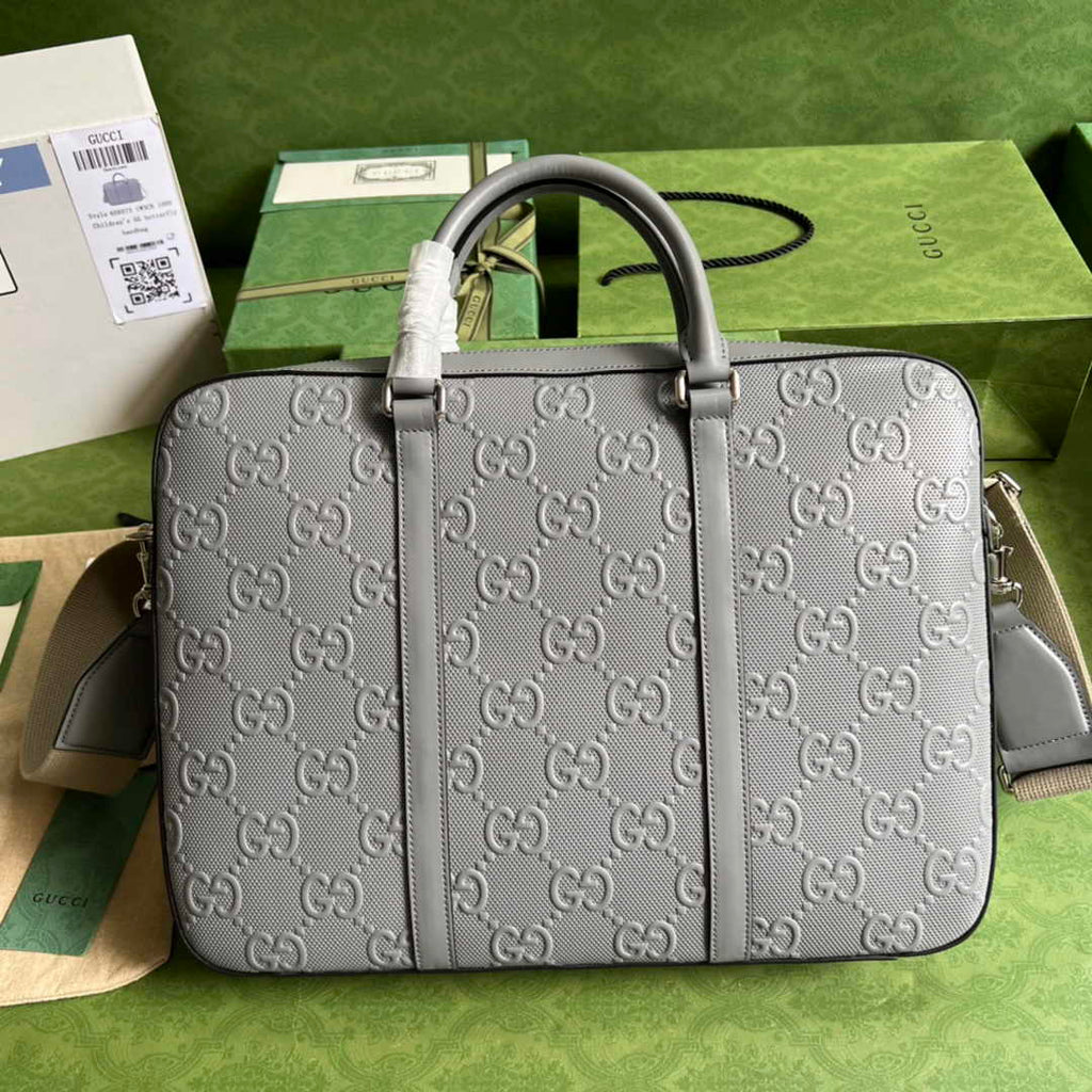 Gucci Jumbo GG Briefcase ‎658573 In Gray Leather
