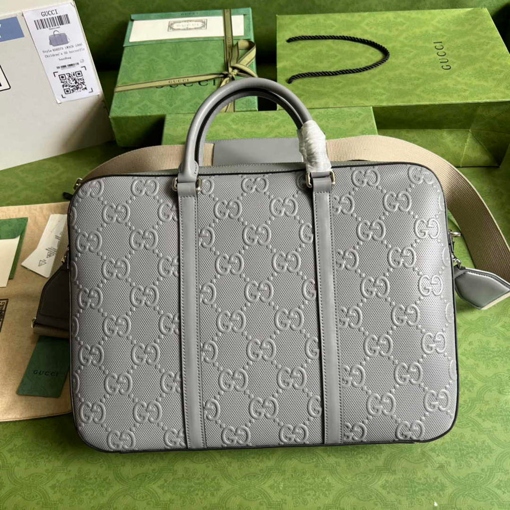 Gucci Jumbo GG Briefcase ‎658573 In Gray Leather