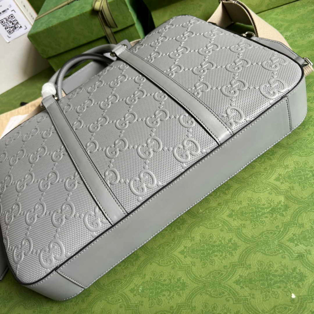 Gucci Jumbo GG Briefcase ‎658573 In Gray Leather