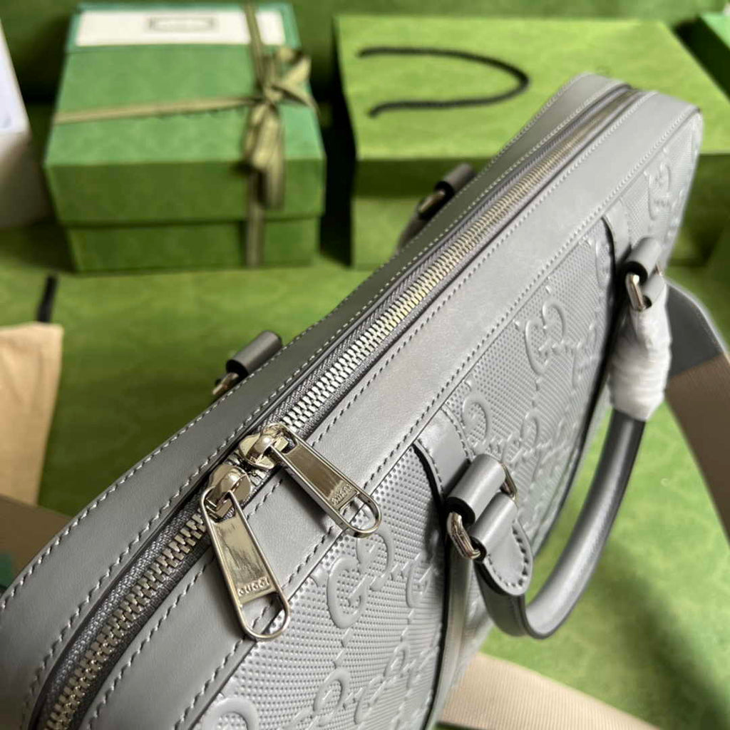 Gucci Jumbo GG Briefcase ‎658573 In Gray Leather