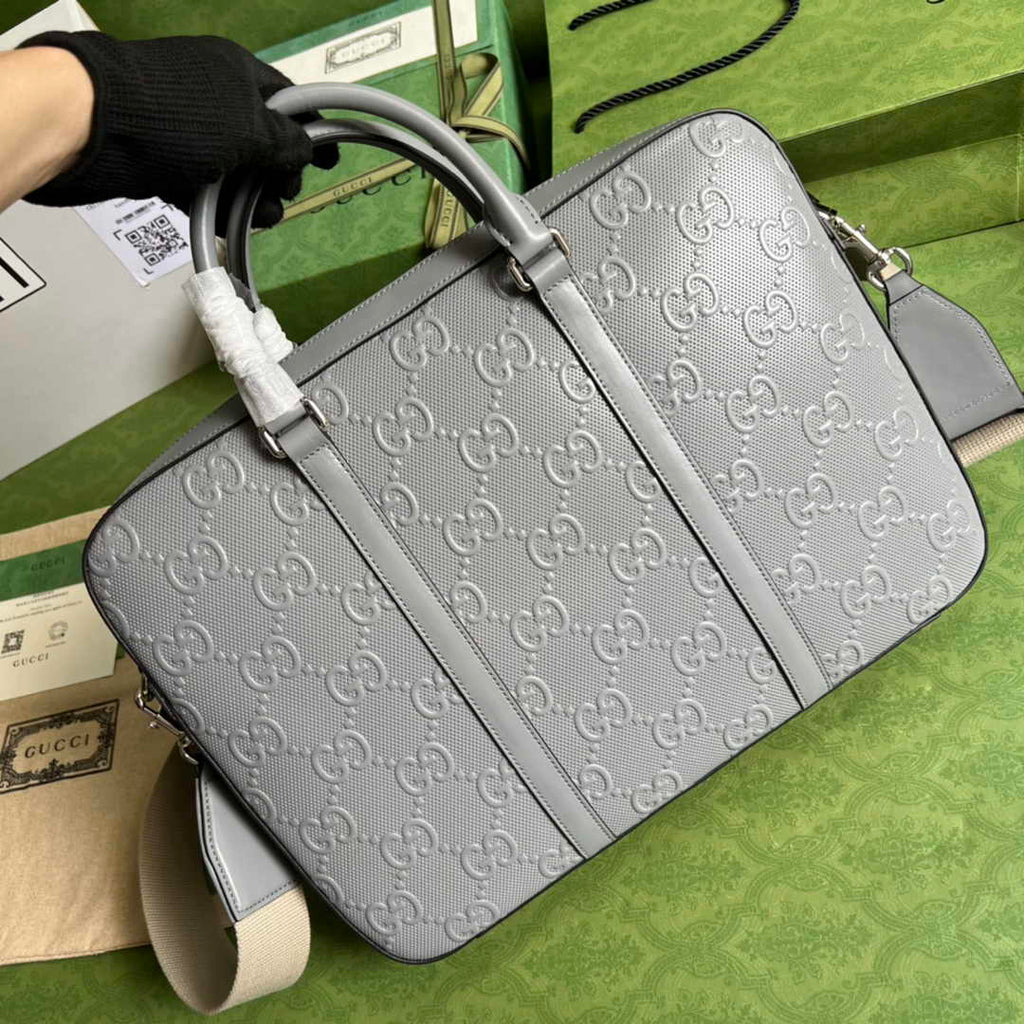 Gucci Jumbo GG Briefcase ‎658573 In Gray Leather