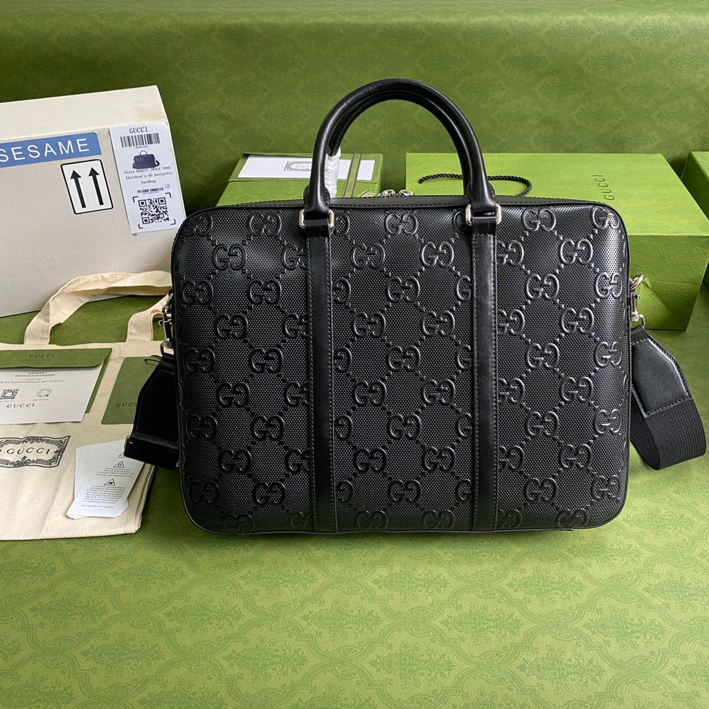 Gucci Jumbo GG Briefcase ‎658573 Black Leather