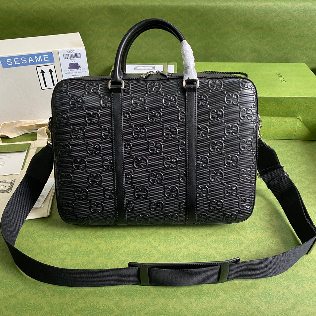Gucci Jumbo GG Briefcase ‎658573 Black Leather