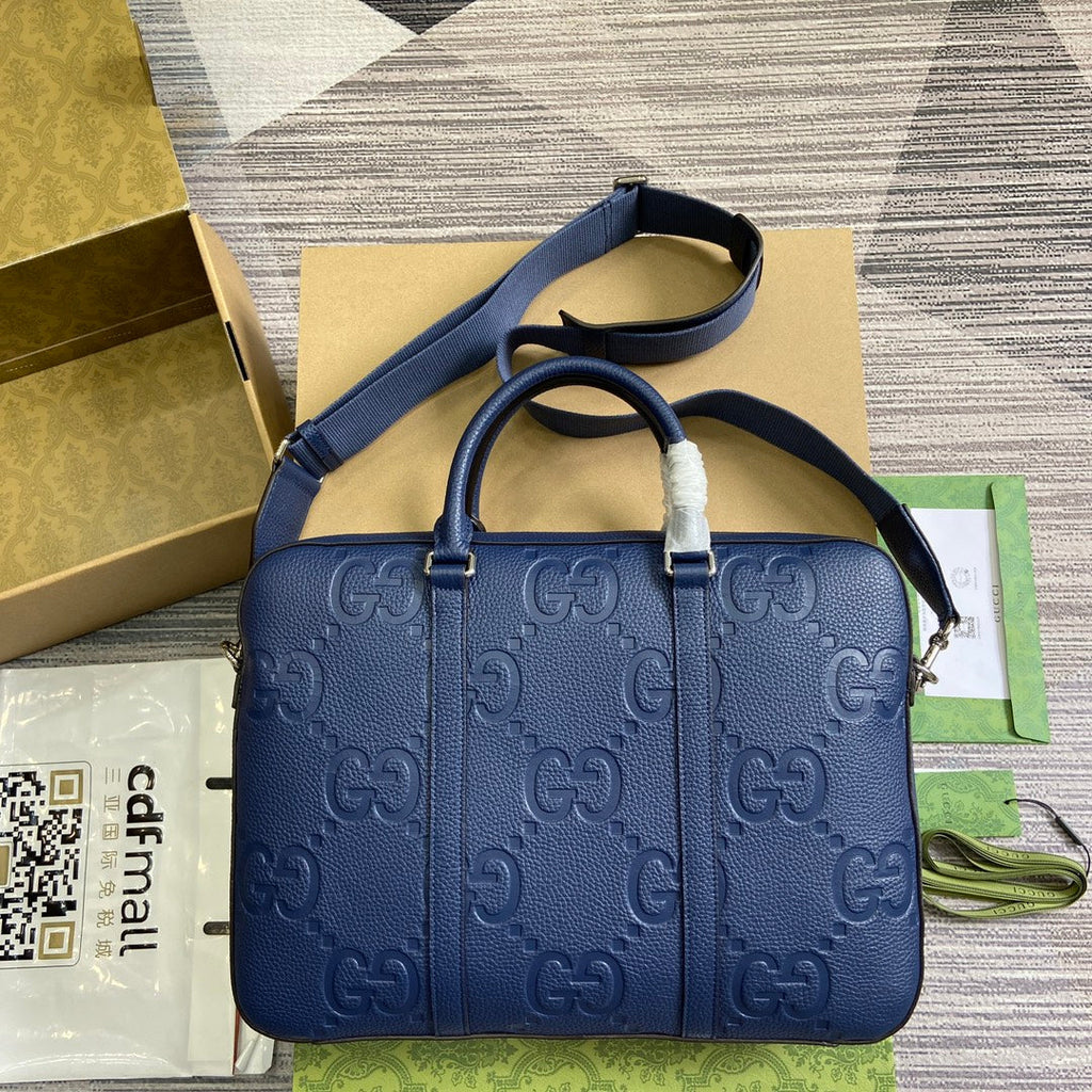 Gucci Jumbo GG Briefcase ‎658573 In Navy Blue Leather