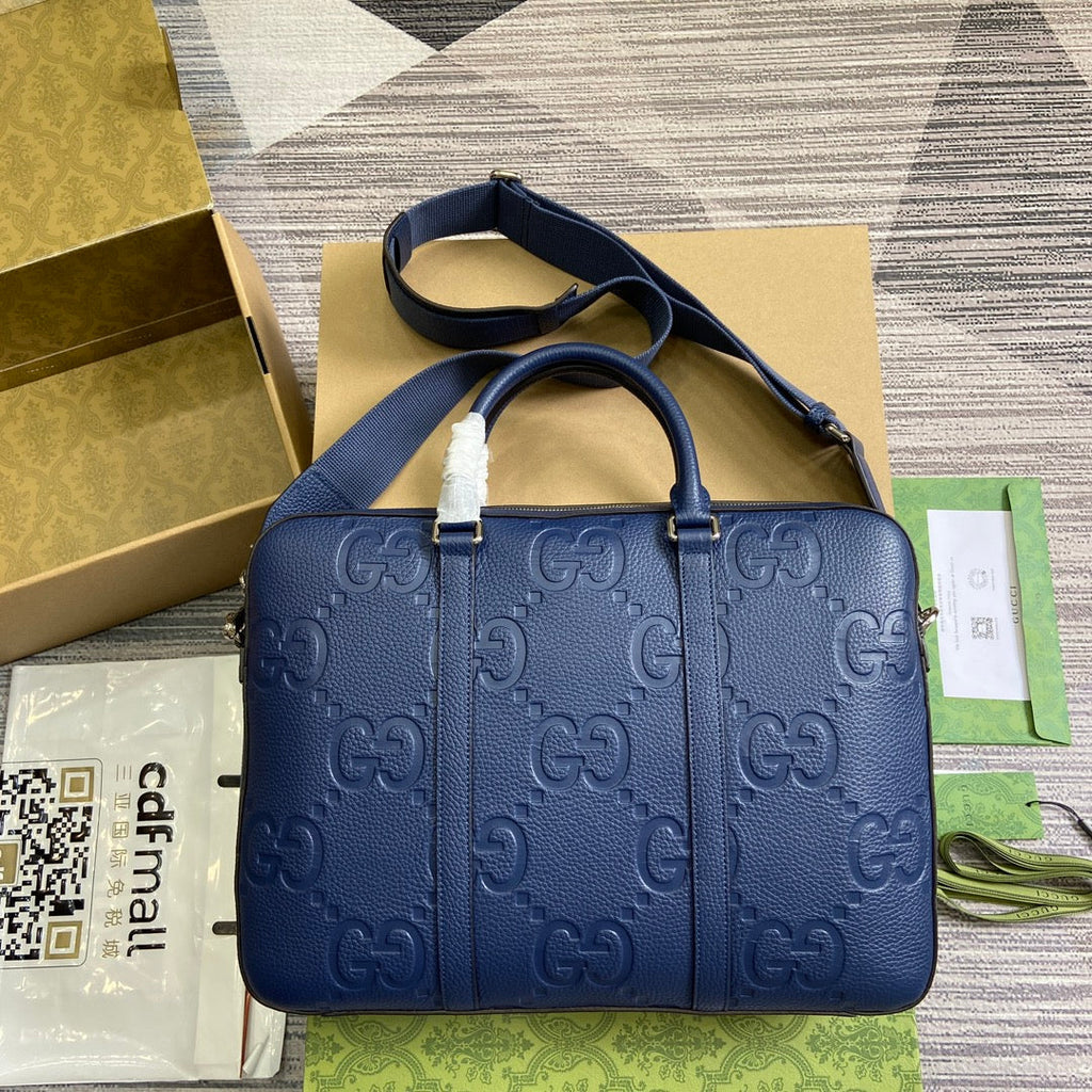 Gucci Jumbo GG Briefcase ‎658573 In Navy Blue Leather