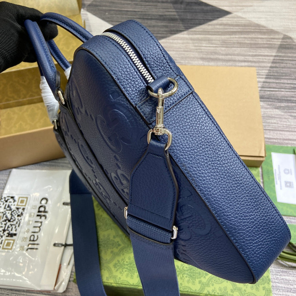 Gucci Jumbo GG Briefcase ‎658573 In Navy Blue Leather
