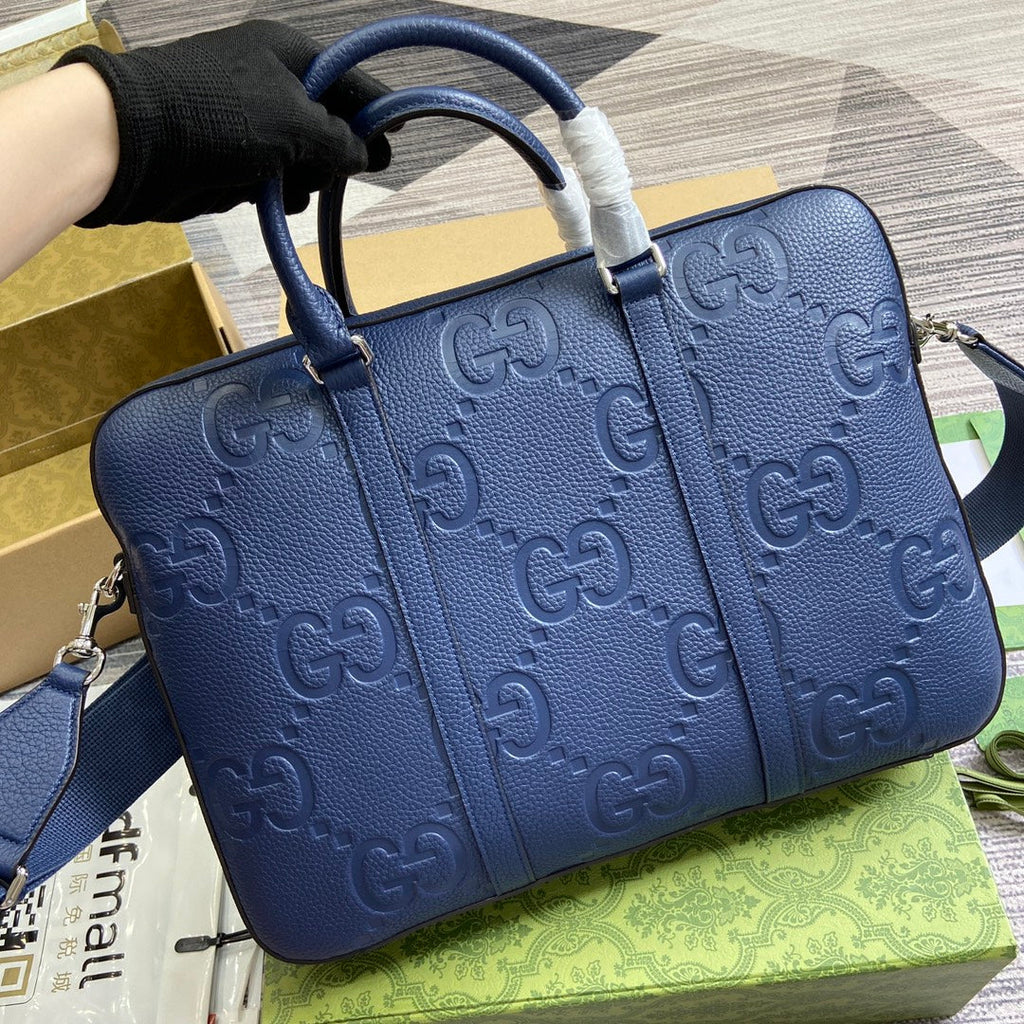 Gucci Jumbo GG Briefcase ‎658573 In Navy Blue Leather
