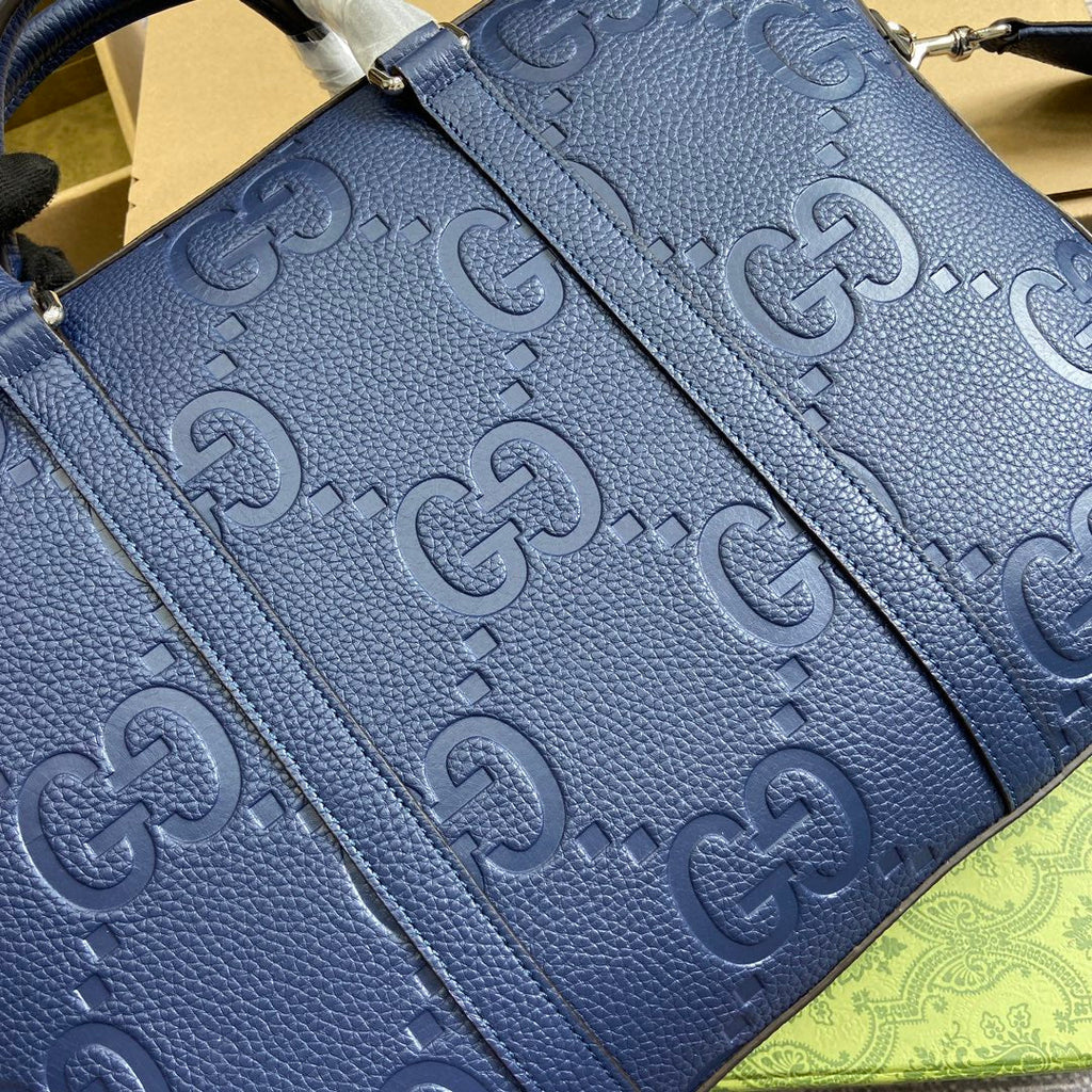 Gucci Jumbo GG Briefcase ‎658573 In Navy Blue Leather