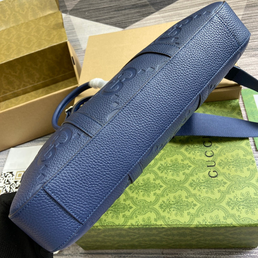 Gucci Jumbo GG Briefcase ‎658573 In Navy Blue Leather
