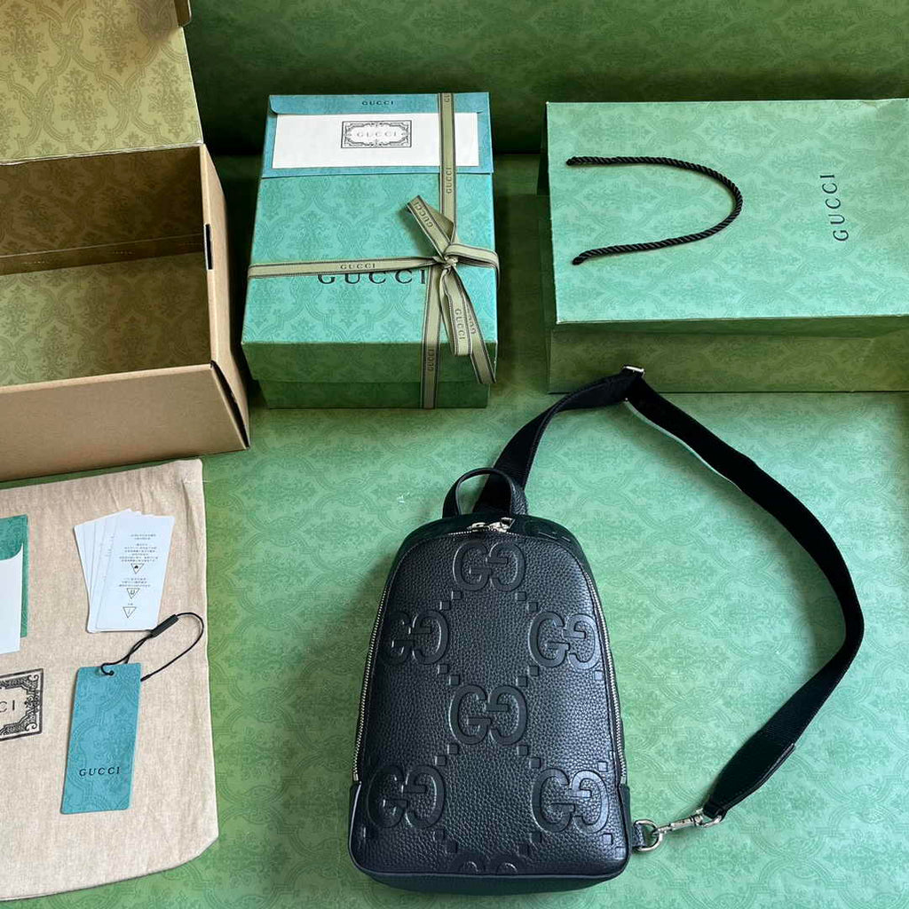 Gucci Jumbo GG crossbody bag ‎766937 in black leather