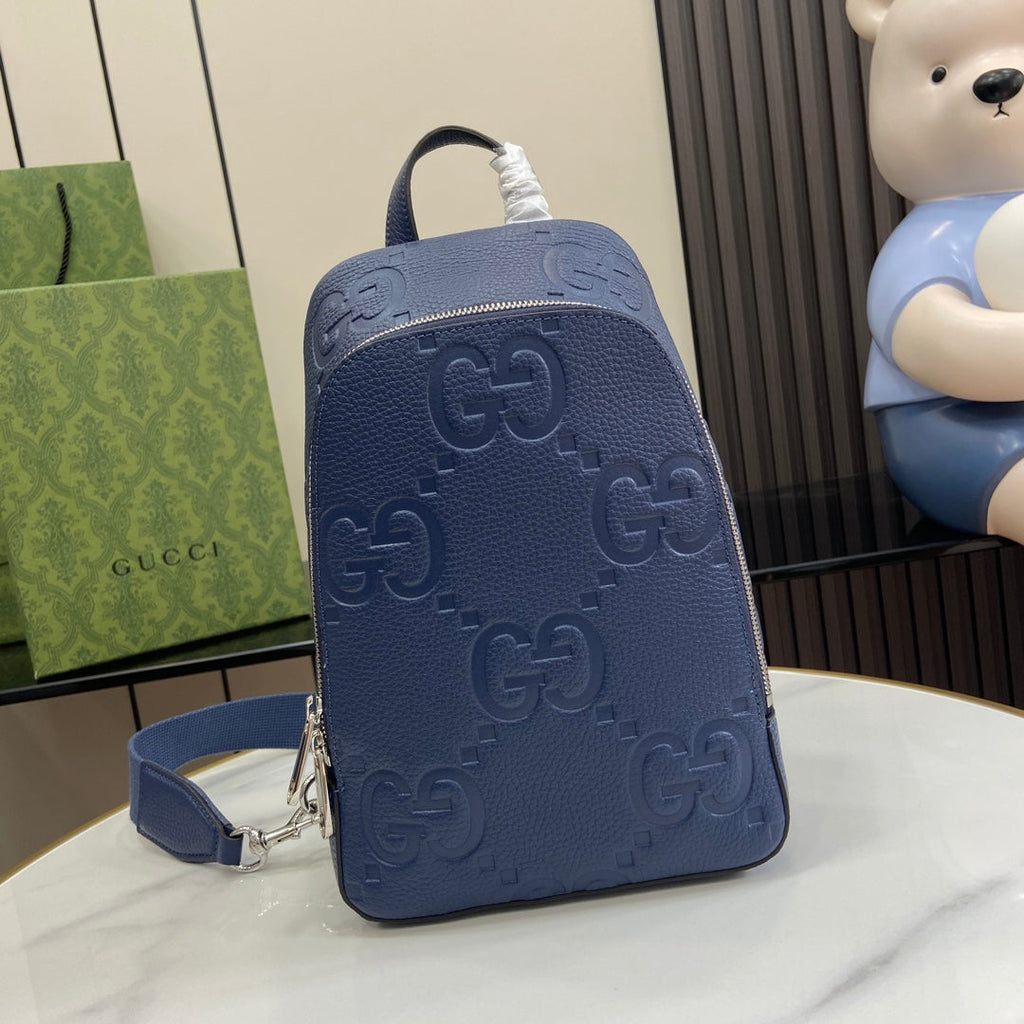 Gucci Jumbo GG crossbody bag ‎766937 in Navy Blue leather