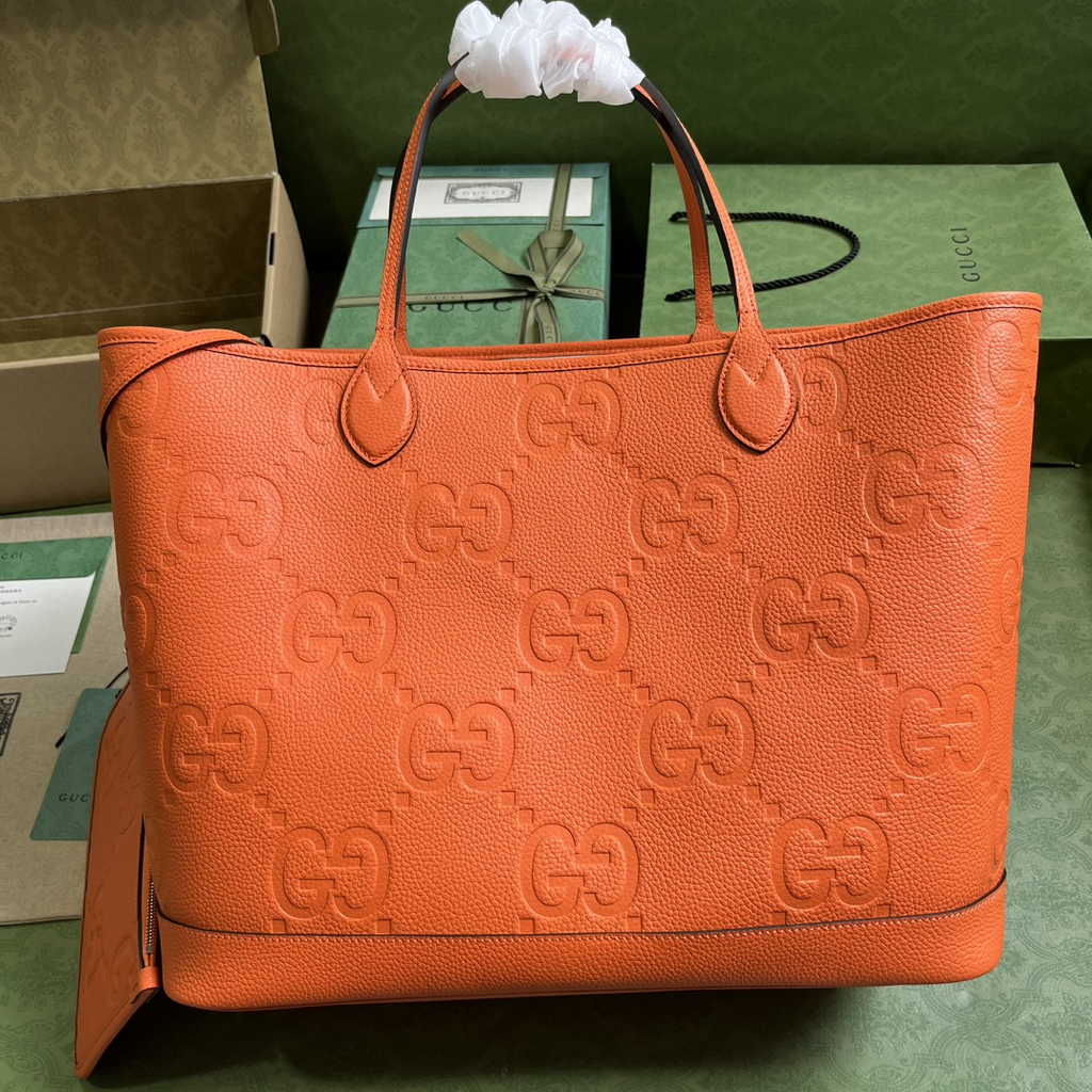 Gucci Jumbo GG large tote bag in orange leather 726755