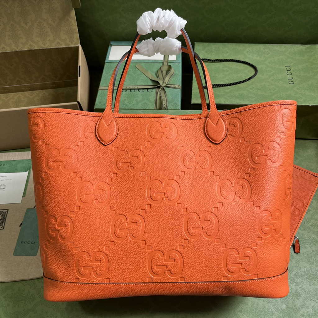 Gucci Jumbo GG large tote bag in orange leather 726755