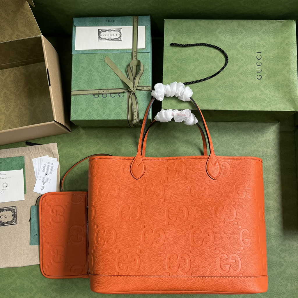 Gucci Jumbo GG large tote bag in orange leather 726755