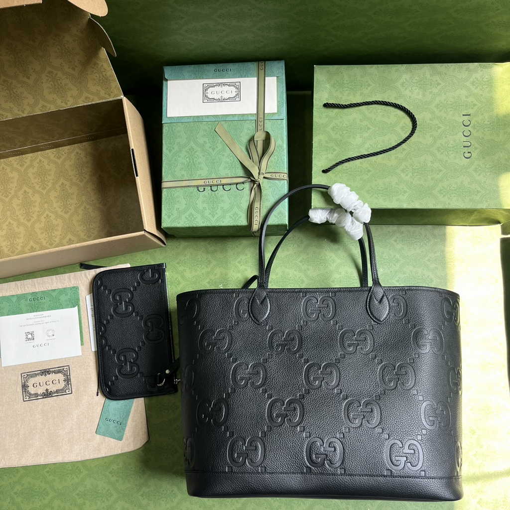 Gucci Jumbo GG large tote bag in black leather 726755